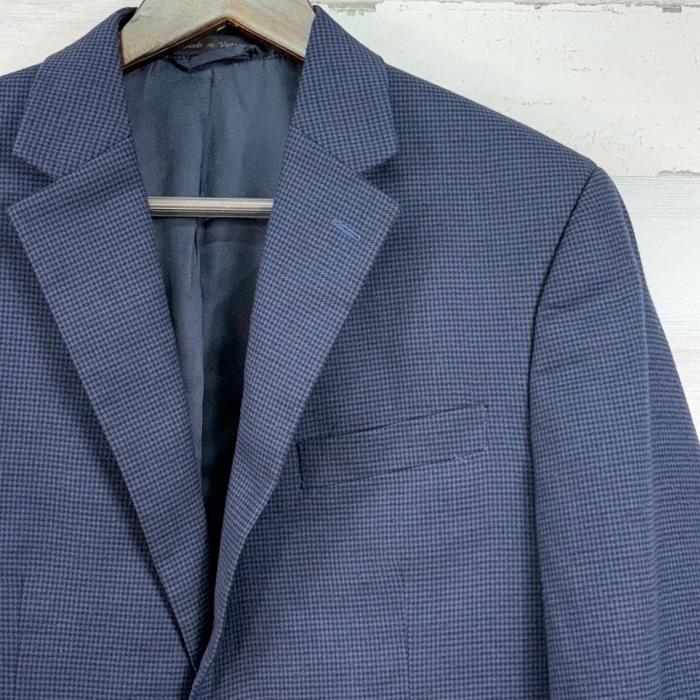 Lauren Ralph Lauren Mens 38R Navy Blue Houndstooth Two Button Blazer Sport Coat